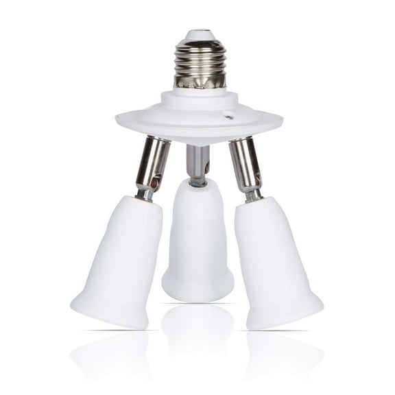 Simba Lighting E26 Light Bulb Socket Adapter Splitter to 3 Heads White with Fully Adjustable Angles for Wide Coverage