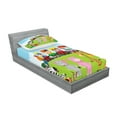 thumbnail image 2 of Ambesonne Cartoon Fitted Sheet & Pillow Sham Set, Happy Savannah Forest Train, Twinxl, Multicolor, 2 of 2