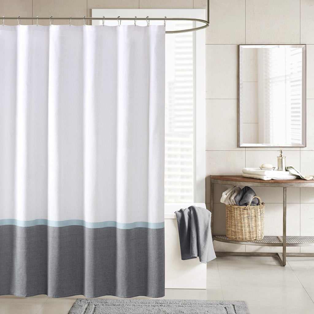 Hudson Chambray Shower Curtain Aqua 72x72 Ink Ivy Hudson Provides A Simple Pop Of Color To Update Your Space A Bright White Waffle Weave Is Featured On By Ink Ivy Walmart Com Walmart Com