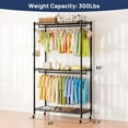 thumbnail image 2 of ENJOYBASICS Heavy Duty Metal Garment Rack, 3 Tires Rolling Clothes Rack with Lockable Wheels, Portable Clothes Racks for Hanging Clothes, Wardrobe Storage Rack with Double Rods and Side Hooks, Black, 2 of 8