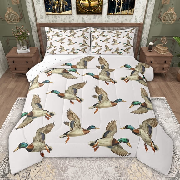 jejeloiu Rustic Mallard Twin Comforter Sets,Flying Duck Bedding Set For Girls Boys Reversible 2 Pieces