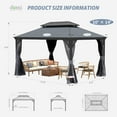 thumbnail image 2 of Domi Outdoor Living 10x14 ft Metal Frame Gazebo with Wood-Grain Resin Double Roof, Outdoor Pavilion with Curtains & Netting for Patio & Garden, Dark Gray, 2 of 9