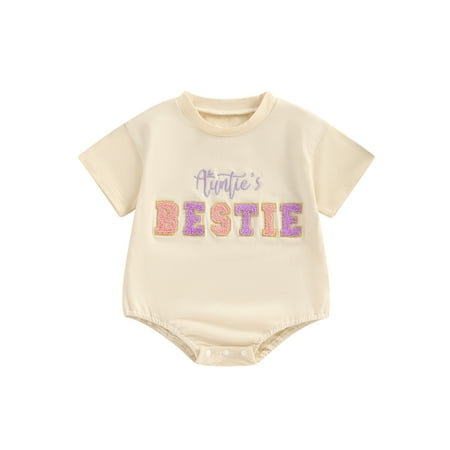 

ESASSALY Baby Girls Summer Jumpsuit Letter Embroidery Short Sleeve Romper