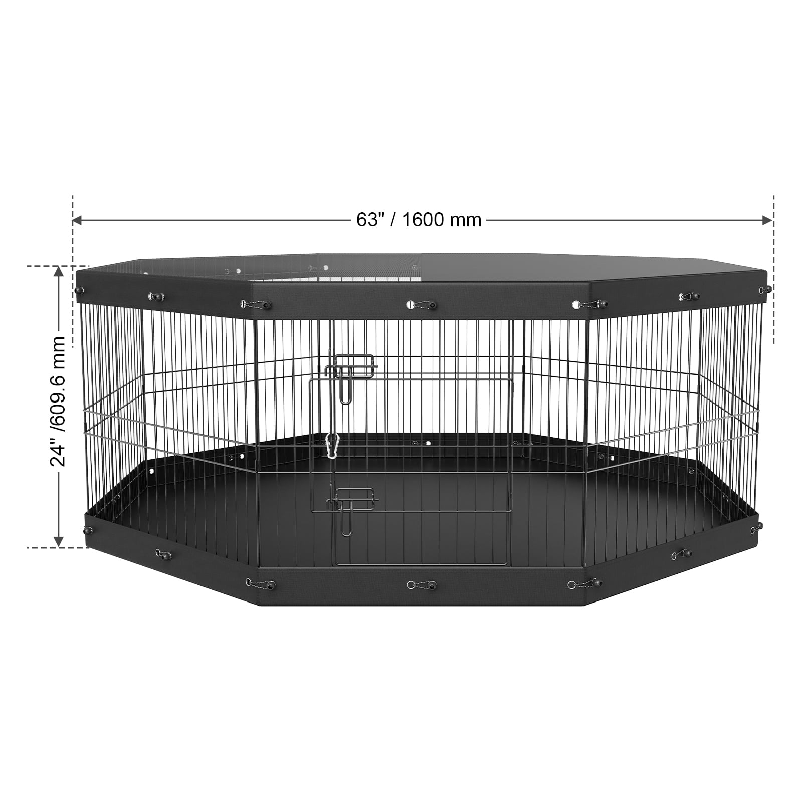 KFFKFF Canine Play Area, 8 Panels Dog Playpen with Cover and Mat, 24" Octagonal Collapsible Iron Pet Exercise Enclosure, Pet Barrier Puppy Cage Shelter, Indoor Outdoor Pet Play Zone