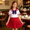thumbnail image 5 of Girls Dress Sailor School Uniform Shirt Skirt Bow Tie Outfits Navy Suit Size 5-12 Red, 5 of 9