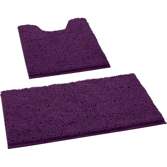 2 Pieces Bathroom Rugs, Ultra Soft Non Slip Absorbent Chenille Toilet Bath Mat Set (Purple)