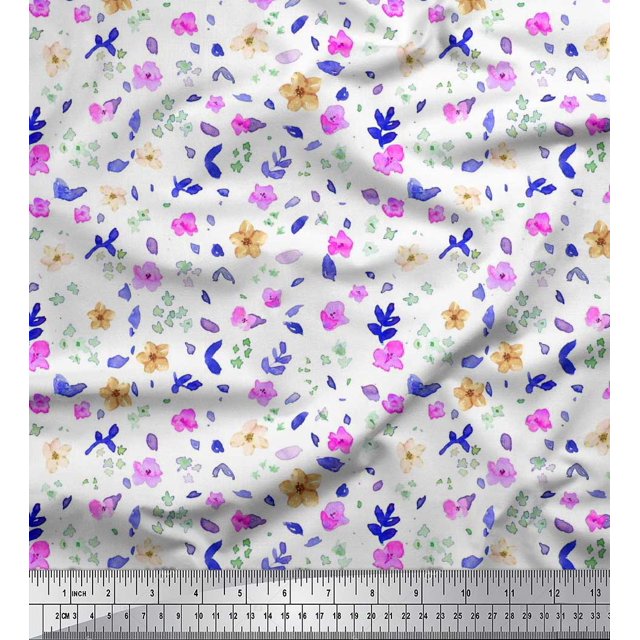 Soimoi Polyester Crepe Fabric Flower Watercolor Print Fabric by Yard 52 Inch Wide