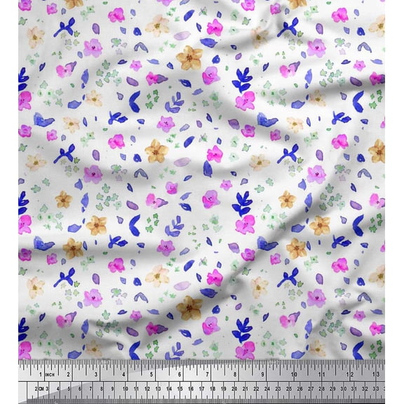 Soimoi Polyester Crepe Fabric Flower Watercolor Print Fabric by The Yard 42 Inch Wide