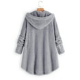 thumbnail image 3 of DYMADE Women Plus Size Plush Hooded Irregular Long Sleeve Single Breasted Mid-Length Coat, 3 of 3