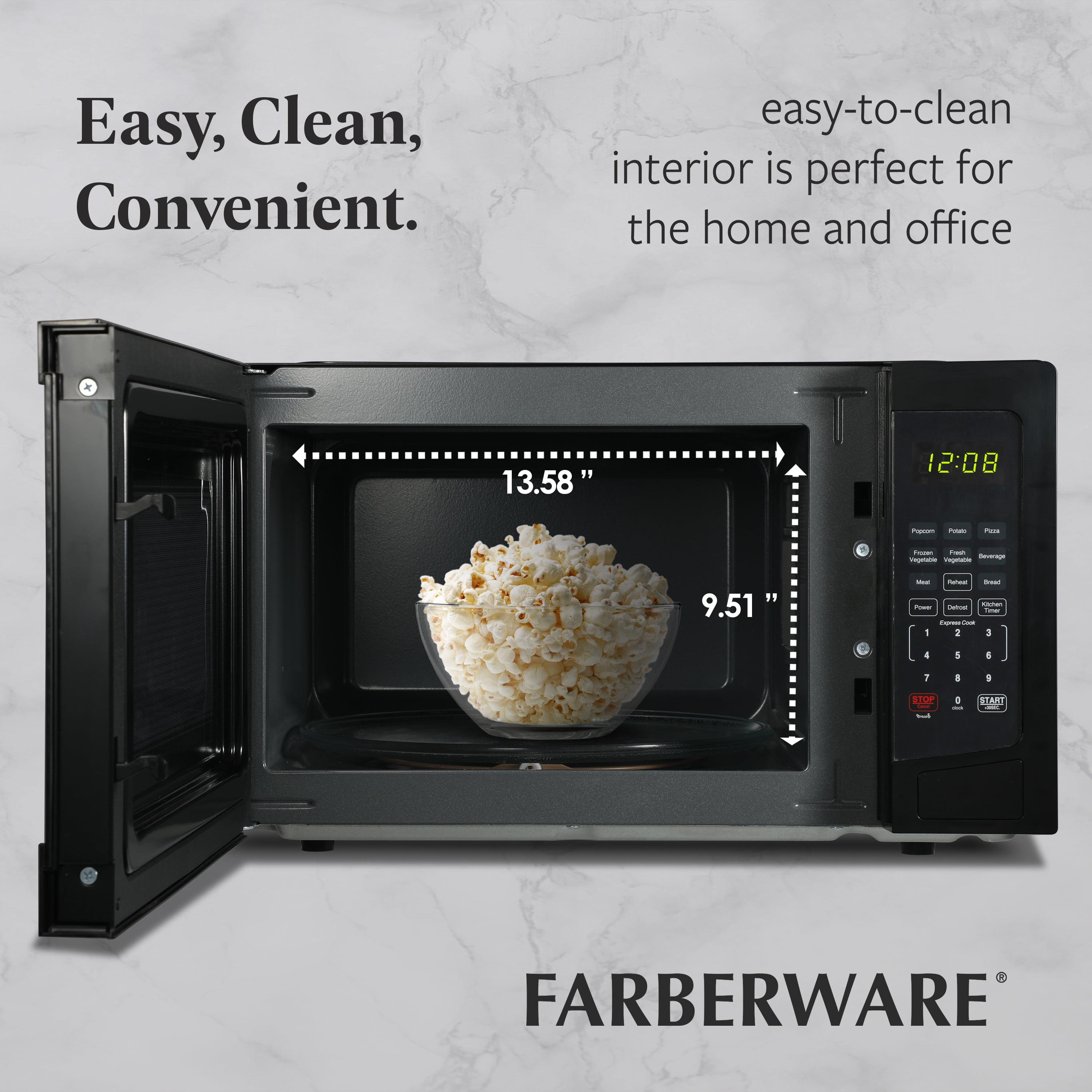 Farberware 1.1 cu ft Microwave Oven, 1000W Countertop Microwave Oven with 8 Auto Cook Programs, Black