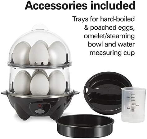 3-in-1 Electric Egg Cooker for Hard Boiled Eggs, Poacher, Omelet Maker & Vegetable Steamer, Holds 14, Black (25508)