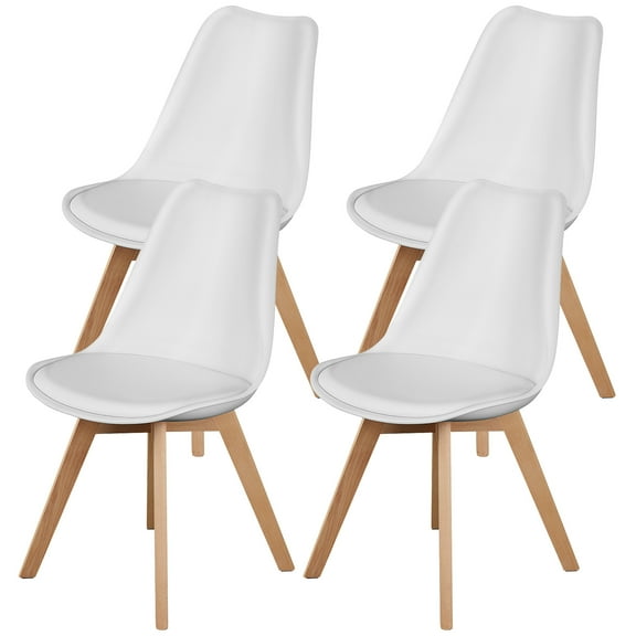 JOINSUN Dining Chairs Set of 4, Mid Century Modern Chairs with PU Leather Cushion and Wood Legs for Dining Room, Living Room, Home Office, White