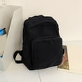 thumbnail image 3 of Canvas Square Backpack, Mini Casual Backpack, Solid Color Schoolbag for College Work Travel, Black, 3 of 10