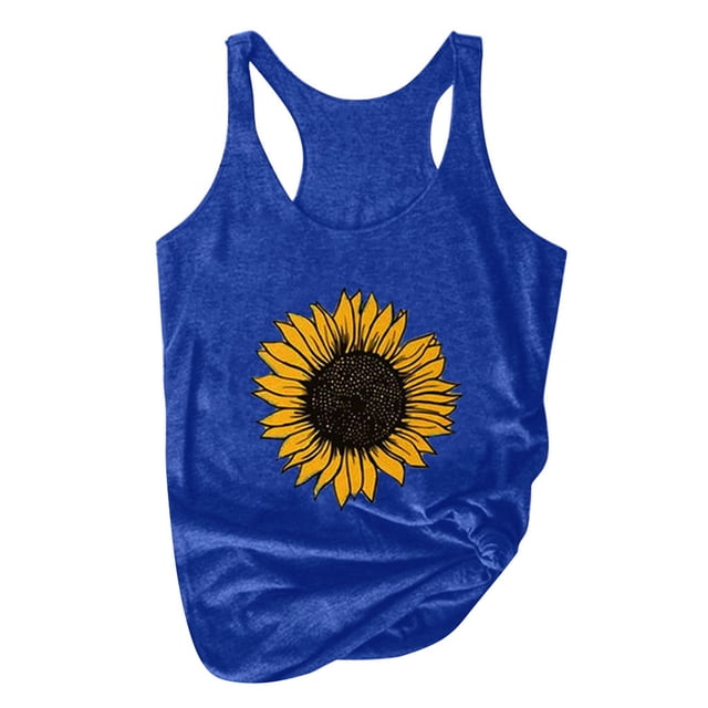 Betiyuaoe Débardeurs pour Femme Plus Size Summer Sunflower Print Col Rond Sans Manches Débardeur Camis Top