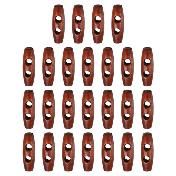 Uxcell 25pcs Wooden Toggle Buttons 30mm / 1.2" Double Hole Wood Olive Horn Sewing Buttons for Coat Sweaters Clothing DIY Craft, Red Coffee