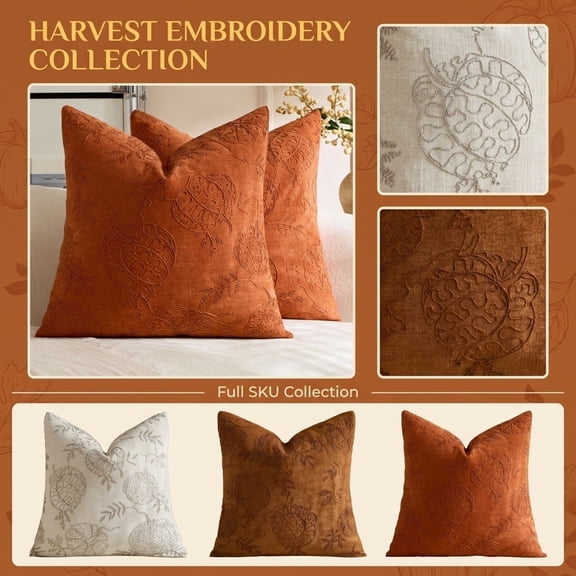 Halloween Embroidered Pumpkin Throw Pillow Cover 18×18 Inch, Neutral Beige Fall Cushion Cover for Porch Living Room Thanksgiving Home Decor, 1 Pack