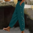 thumbnail image 2 of Laqbezok Women's Cotton Linen Pants, Mid Waist Button Detail Casual Trousers with Pockets, Summer Loose Tapered Pants for Travel Vacation, 2 of 8