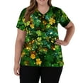 thumbnail image 6 of Women's St Patrick's Day Scrub Tops Short Sleeve V Neck Printed Workwear Top Shamrock Casual Uniform with Pocket 2026 Green M, 6 of 6