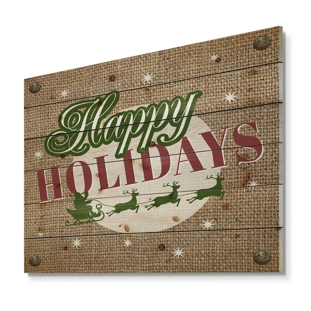Design Art - Happy Holidays Christmas Wish on Burlap