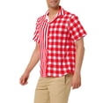 thumbnail image 4 of INSPIRE CHIC Men's Contrast Color Short Sleeve Button Down Printed Striped Plaid Shirt Red White XL, 4 of 6