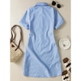 thumbnail image 2 of Blue And White Striped Lapel Short Sleeve Casual Shirt Dress For Women, 2 of 7