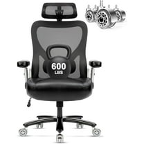 Super Big and Tall Office Chair 600lbs- Heavy Duty Executive Computer Chair with Rubber Wheels 3D Flip Arms, Ergonomic Mesh High Back Desk Chair, Extra Wide Seat Adjustable Lumbar Support&Headrest