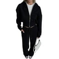 thumbnail image 3 of Women'S Tracksuit Set - Long Sleeve Zipper Hooded Sweatshirt with Solid Color Lace-Up Pants - Two-Piece Set, 3 of 6