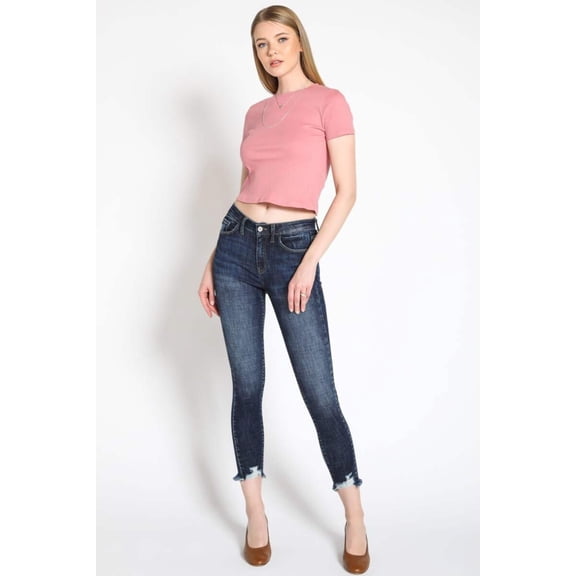 Kancan - Women's Mid Rise Distressed Ankle Skinny Jeans - kc7274st