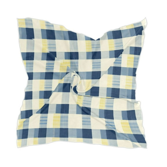Blue and Yellow Gingham Women's Fashion Soft Scarf Square Satin Head Scarf Neck Scarf Head Hair Wraps