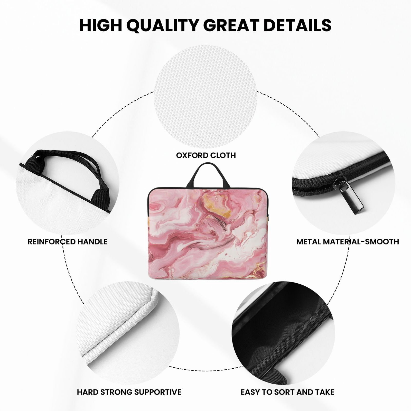 Laptop Sleeve Bag For Women Men 14inch Waterproof Durable Protective Computer Carrying Cover Handle Laptop Case Bag Pink Marble_1