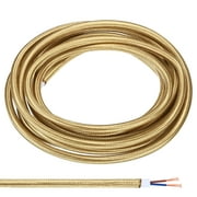 Uxcell Fabric Cloth Covered Round Wire, 9.84ft 18AWG 2 Core Vintage Woven Electrical Cord, Light Golden