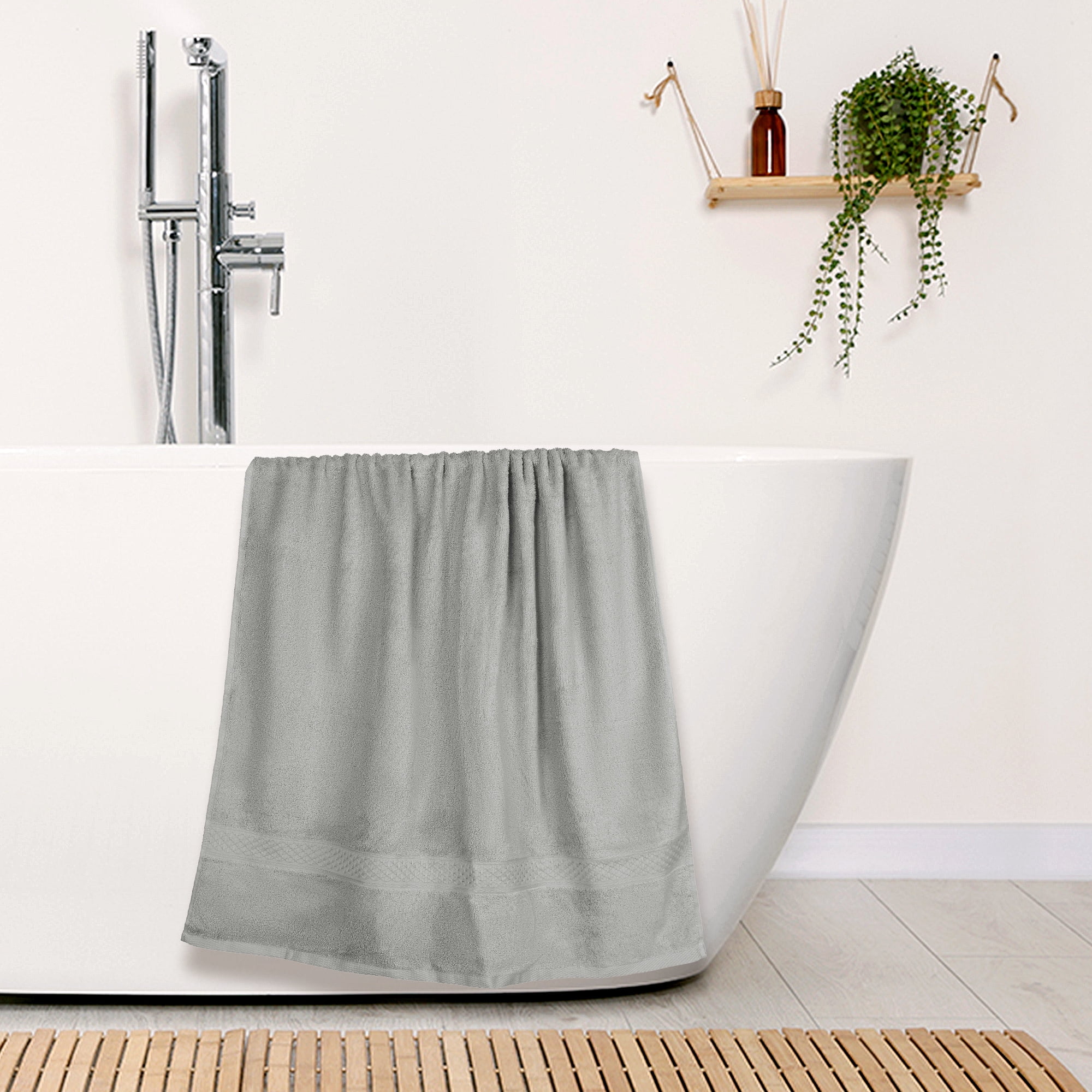 REGALWOVEN Cotton Luxury Towels, 2 Pack Bath Towel Set, Ultra Soft Absorbent Quickdry Large Towels for Bathroom Grey 28' x 56'