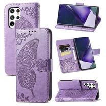 Samsung Galaxy S22 Ultra 5G Case, Butterfly Embossed Flip Folio Wallet Case Magnetic Closure RFID Blocking Card Slots Kickstand Shockproof Stand Case for Samsung Galaxy S22 Ultra 6.8 inch,Lightpurple