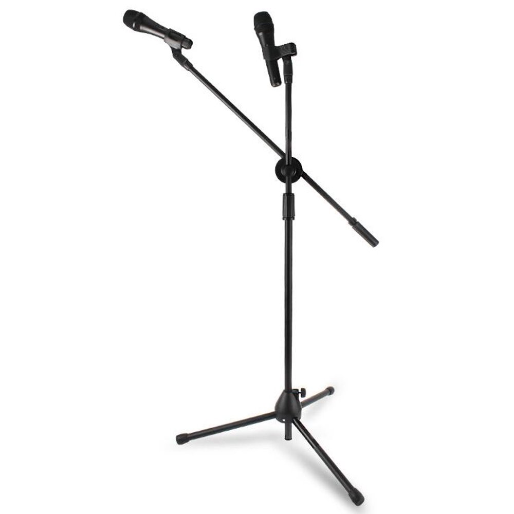 INTBUYING Microphone Stand Tripod Boom with Extending Boom Arm and Dual Mic Holder Clip