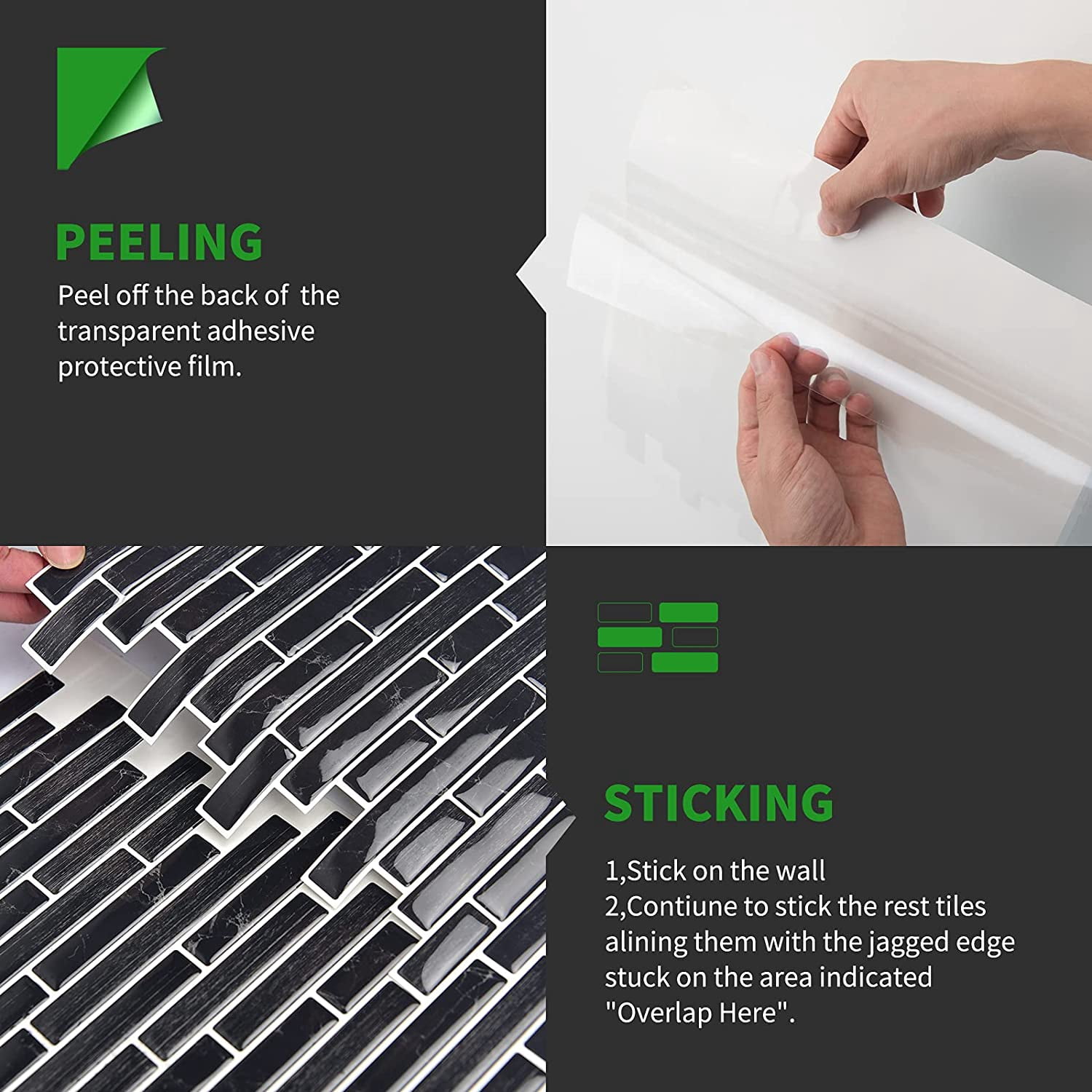LONGKING Self-Adhesive Kitchen Backsplash, Vinyl Decorative Tiles (10 Tiles)