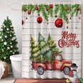 thumbnail image 4 of Shower Curtain 54"W x 78"L Christmas Tree Christmas Ball Red Truck Fabric Shower Curtains Set with Hooks Water Repellent Bathroom Curtains Machine Washable Bathroom Accessories, 4 of 9