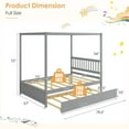 thumbnail image 2 of Gymax Full Size Canopy Bed with Trundle Wooden Platform Bed Frame Headboard Grey, 2 of 10