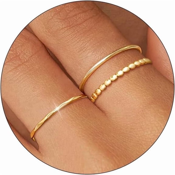 VENSIO-3-Piece Non-Tarnish Gold Stackable Rings Set for Women, 18K Gold Plated Thin Cute Knuckle Pinky Rings, US Sizes 5-9-8-gold