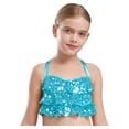 thumbnail image 3 of Nyeemya Girls 2 Piece Sequin Ballet Latin Jazz Dance Outfit Metallic Cross Back Cami Crop Top with Skirt Light Blue 6, 3 of 7