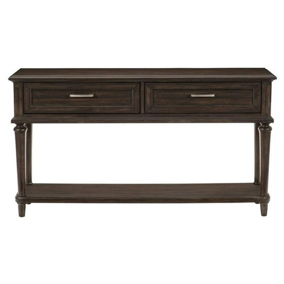 Pemberly Row Wood 2 Drawer Console Table in Driftwood Charcoal