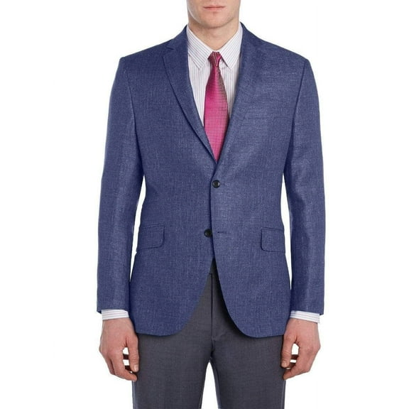 Mens Modern Fit Blue Textured Two Button Wool Blazer Sportcoat