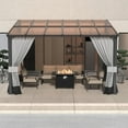 thumbnail image 3 of ALAULM 10' x 12' Hard Top Lean to Gazebo, Wall Mount Heavy Outdoor Gazebo with Curtains and Netting(Gray), 3 of 6