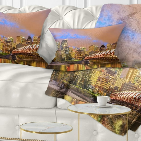 Designart Calgary at Night - Cityscape Photography Throw Pillow - 12x20