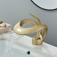 thumbnail image 2 of Brushed Gold Bathroom Basin Faucet Single Hole Single Handle Brass Waterfall Bathroom Faucet, 2 of 11
