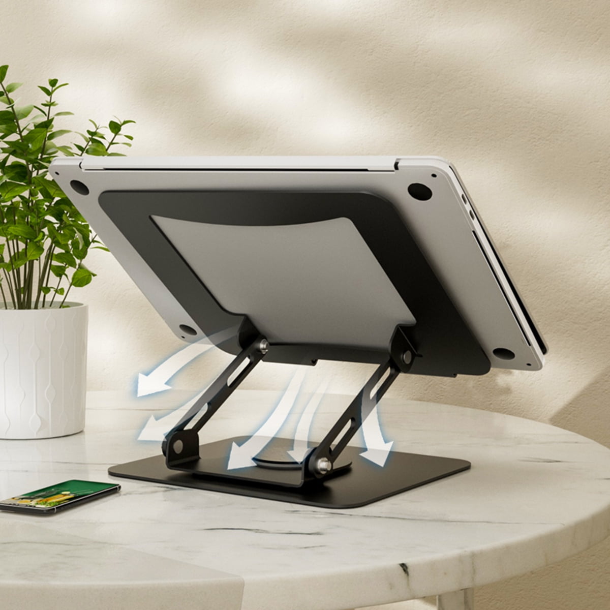 Laptop Stand with 360° Rotating Base, Byseng Ultra-Stable Metal Swivel Laptop Stand, Ergonomic Folding Laptop Riser Fits 10” to 17” Laptops