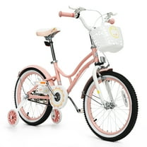 Babyjoy 18 Inch Kid Bike 95% Pre-Assembled Girls Bicycle with Training Wheels & Basket Age 6-9 Years Old Pink