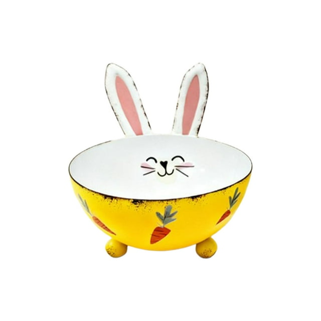 Yellow Easter Bunny Shaped Decorative Candy Bowl For Storage Holiday Spring Home Decor Centerpiece Kitchen Table Mantel Shelf Festive Design