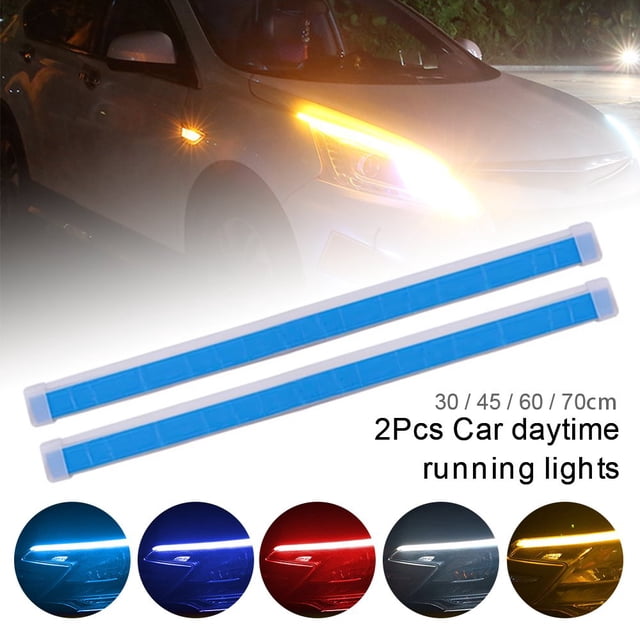 2PCS Car LED Strip Lights Flexible Headlight Strips DRL Light Tube Daytime Running Lights Waterproof Neon Turn Signal Bulb Sequential Switchback