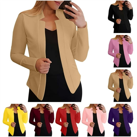 BiZtdJrK Womens Interview Clothing Solid Color Casual Cropped Blazer Open Front Long Sleeve Formal Suit Jackets with Pocket Pink L Gifts for Men