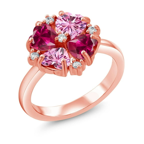 Gem Stone King 18K Rose Gold Plated Silver Red Created Ruby and Pink Moissanite Ring for Women (2.28 Cttw, Heart Shape 5MM, Gemstone July Birthstone, Size 7)